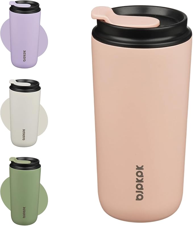 BJPKPK 16oz Insulated Tumbler with Lid,Travel Coffee Mug Stainless Steel,Leakproof Reusable Thermal Cup for Cold and Hot Drinks,Peach