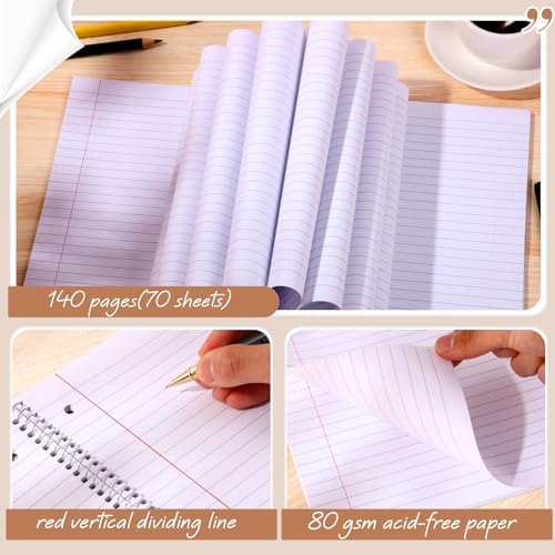 Teling 8 Pcs 1 Subject Spiral Notebook for Work College Ruled 8 x 10 1/2 Inch Spiral Journal Notebook 3 Hole Punched Paper Tear Line 70 Sheets Office School Study Supplies(Elegant Color,8 Pcs)