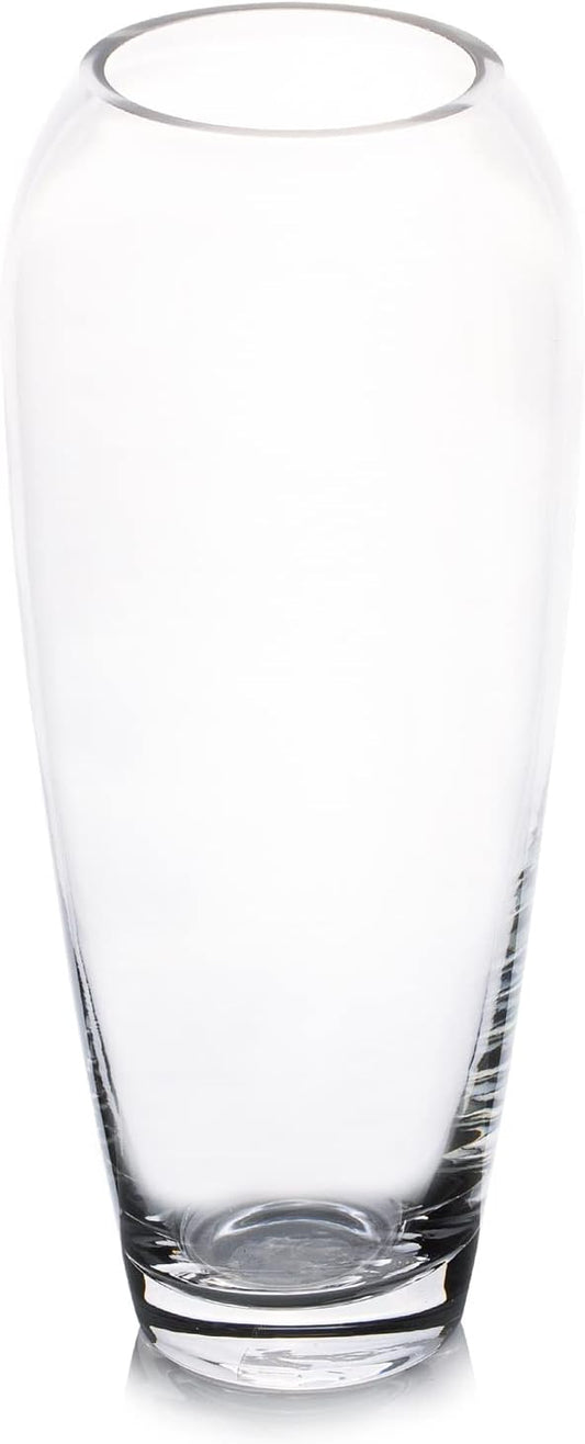 Oval Domed Glass Vase for Flowers, 4" W 9" H Clear Large Domed Bullet Cylinder Floral Vase for Home Decor, Wedding Centerpiece Event (1 Piece)