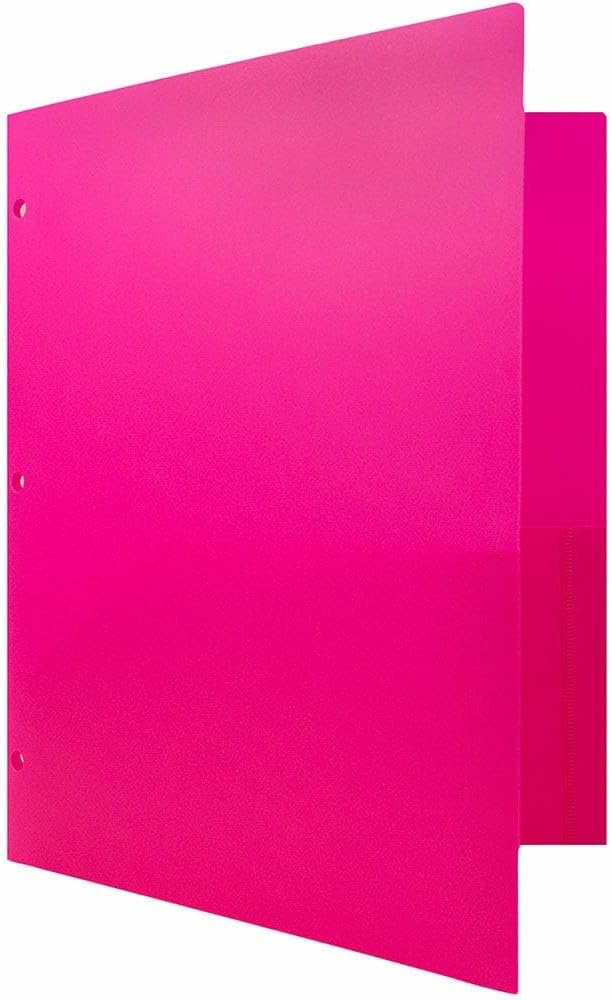 JAM PAPER Heavy Duty Plastic 3 Hole Punch Pocket Folders - Extra Tough School Folders - Fuchsia Hot Pink - 24/Pack
