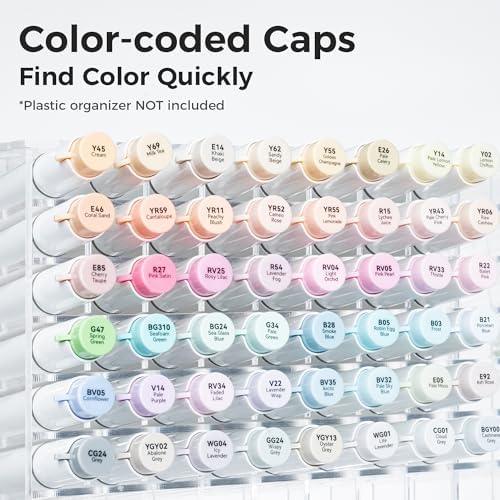 Ohuhu Alcohol Markers Brush& Chisel 48 Pastel Colors for Adults Coloring