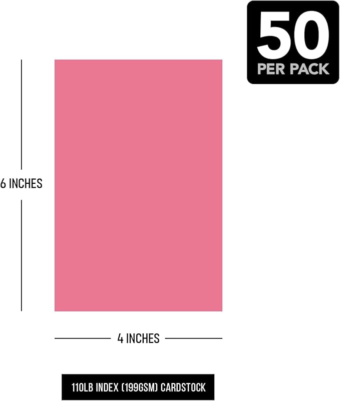 4 x 6" Cherry Pink Pastel Color Cardstock Paper – Great for Arts & Crafts, Wedding Invitations, Cards and Stationery Printing | Medium to Heavy Card Stock 110lb Index (199gsm) | 50 Sheets per Pack