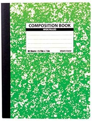 Mintra Office Composition Books - Sturdy Flexible Cover (4 Pack, Assorted Marble Comp - Wide Ruled)