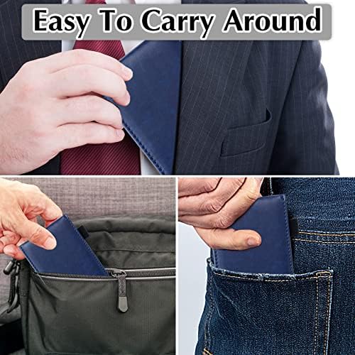 10Pcs Mini Pocket Notepad Holder Set,Durable Cover,Refillable,Leather Pocket Notebook with Pen,8Pcs 3"x5" Memo Book Refills with 30 Lined Paper Per Note Pad,Leather Notepad Pocket Business Notebook (Blue)