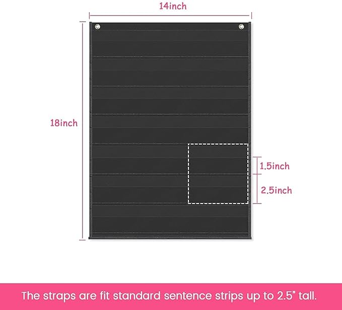 Auchq Magnetic Pocket Chart,Standard Pocket Chart with 7+1 Pockets,14 Double-Sided Dry-Eraser Cards for Daily Schedule,Class Demonstrations,Classroom Office Home Activities (Black)