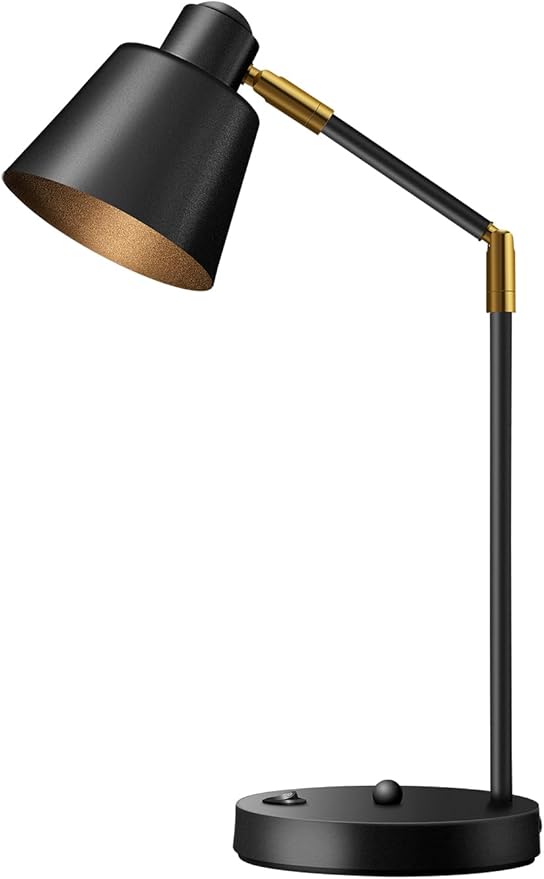 Anxingtools LED Desk Lamp with Dual USB Charging Ports, 100% Metal, 270° Swivel Arms, Soft White Light (3000K), Bedside Reading Lamp, Home Office Lamp (Black)