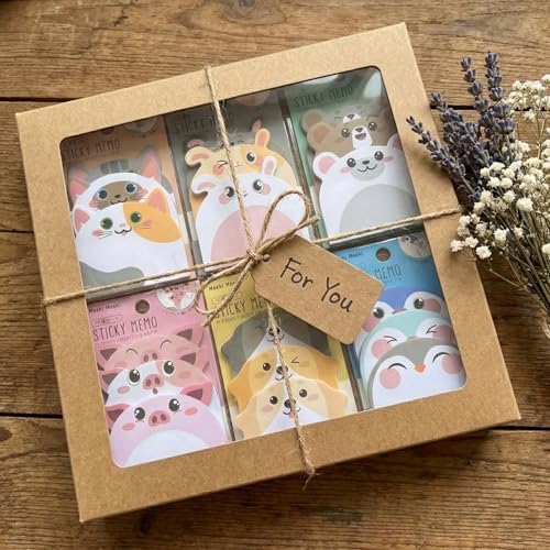 Cute Sticky Notes 6 Pack – 270 Sheets Mini Self Adhesive Memo Pads, Kawaii Cartoon Sticky Notes for Planner, School Supplies, Office Desk, Bookmark Tabs, Bear Cat Rabbit Pig Dog Penguin Shape