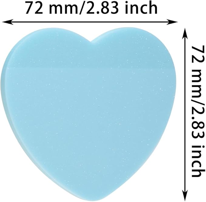 ONLYKXY Glitter Heart Shape Transparent Sticky Notes for Annotating,2.8in Pastel Color Waterproof Index Sticker Self-Stick Book Tabs Soft PET Marker Memo Pad for Home School Office (2, Blue)
