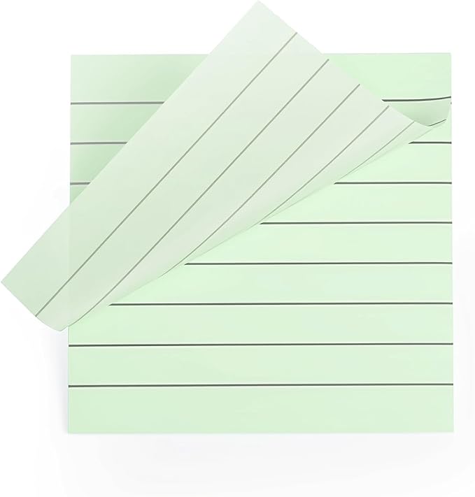 2 Pads, 100 Sheets, Clear Transparent Lined Sticky Notes 3x3 Inches, Self-Stick Notes, See Through Translucent, Easy to Post, Study Supplies, Office Products, Reusable, Waterproof, Light Green