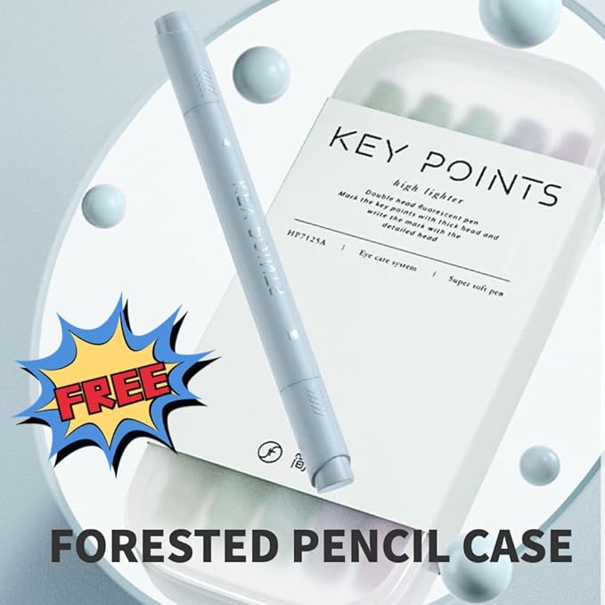 Dual-Tip Highlighters, Free Pencil Case, Chisel Tip & Fineliner Tip, No Bleed Up, Pestal Quick-Drying Highlighter (Pastel1)
