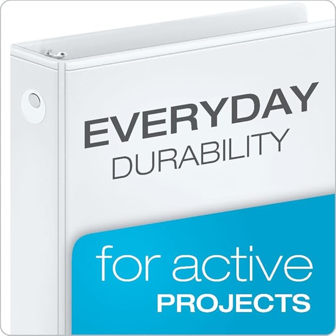 Cardinal 1 Inch 3 Ring Binders, White, 12 Pack, Round Ring Binder, Holds 225 Sheets, PVC Free, Customizable Covers, 2 Pocket View Binders for Office and School Organization