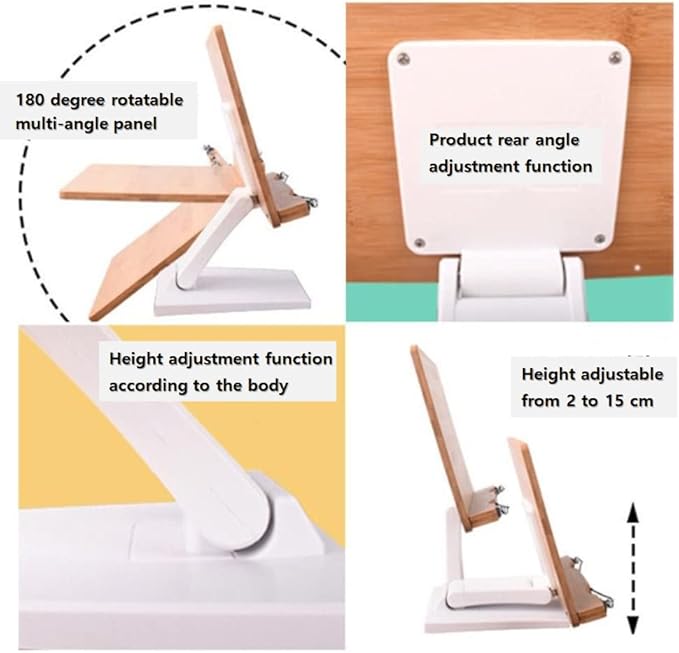 RD150 Wooden Book Stand Reading Rest Bookrest Cookbook Laptop Holder for Textbook Music Score Desk Laptop Height Adjustable 270° Angle Adjustable White (Black)