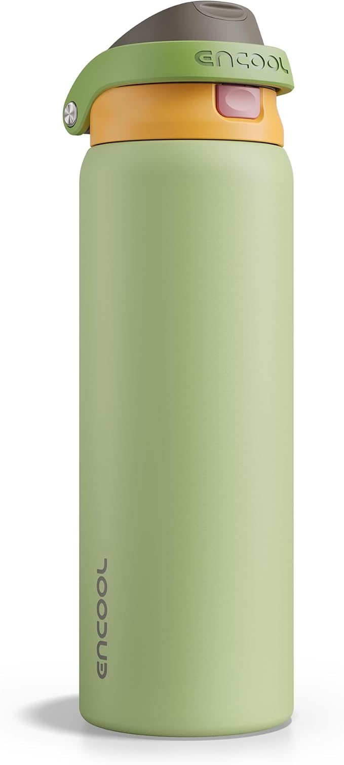 ENCOOL Leakproof Insulated Water Bottle with Straw Dual-Sip Water Bottle Bag-Safe Design for Work, Commute & Gym – Keeps Drinks Cold All Day, 32 oz, Sage Green