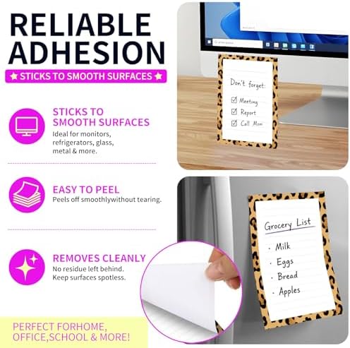 Lined Sticky Notes 4x6 in, 2 Pack Large Cute Notepads with Lines Self-Stick Note Pad, Funny Memo Pads Strong Adhesive for Office, Home Brown Luxury Leopard