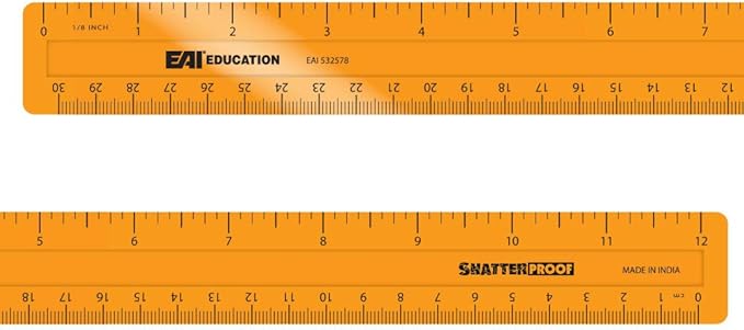 EAI Education 12" ShatterProof Ruler 1/8" Scale: Orange - Set of 10