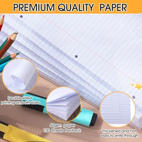 Fainne 20 Pack College Ruled Filler Paper, 8x10.5, 3-Hole Punched