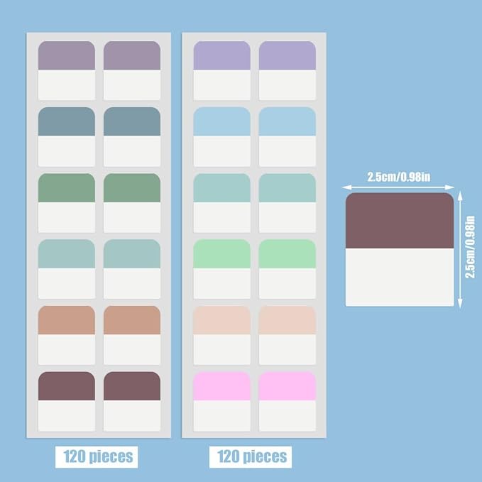 240 Pcs Sticky Index Tabs, Colored Book Sticky Tabs for Notebooks, Repositionable Page File Tabs for Notebooks Books File Classification,12 Colors (1 Inch)