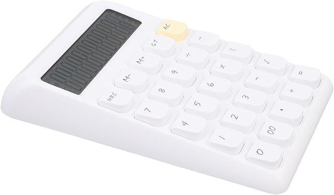 Dpofirs Standard Solar Powered Calculator, 12 Digit Large Screen, Mechanical Keys, Basic Portable Calculator for School (White)