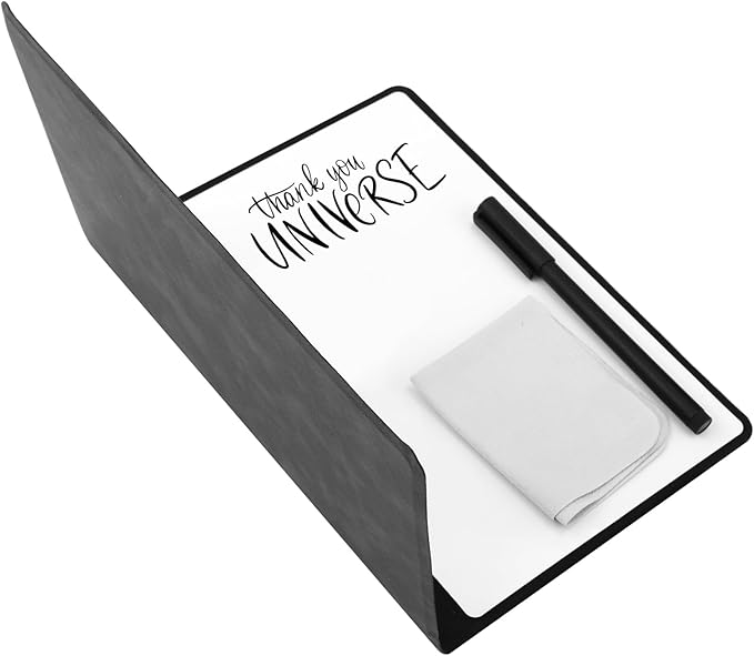 Portable Dry Erase Notebook, Reusable A5 Small Whiteboard with Marker Cleaning Cloth Double-Sided Dry Erase Writing Board for Office School Home Business (Black)