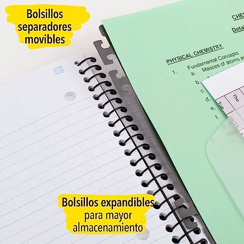 Five Star Advance Spiral Notebook + Study App, 5 Subject, College Ruled Paper, 8-1/2" x 11", 200 Sheets, Spiral Guard, Movable Tabbed Dividers, Seaglass Green (73148)