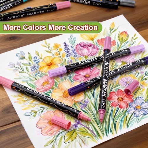 80 Colors Dual Tip Acrylic Paint Markers, Fine Tip and Dot Tip Paint Pens for Rock Painting, Acrylic Paint Markers for Wood, Glass, Ceramic, Fabric, Metal, Plastic, Paper, Canvas, DIY Art Supplies