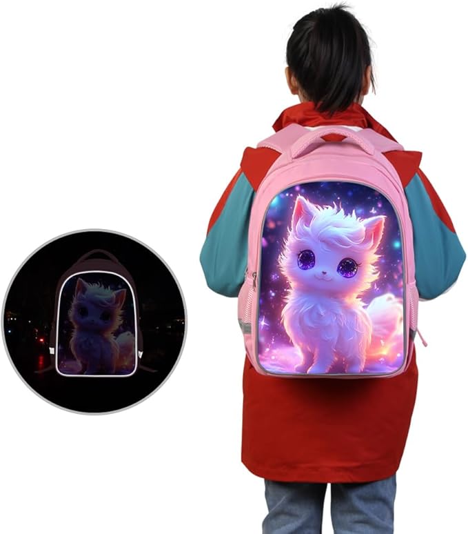 HiMagics Kids School Backpack for Boys & Girls Lightweight Waterproof Bookbag Large Capacity Ergonomic Comfortable Shoulder Straps Ideal for Elementary Middle School and Travel Pink Fox Pattern