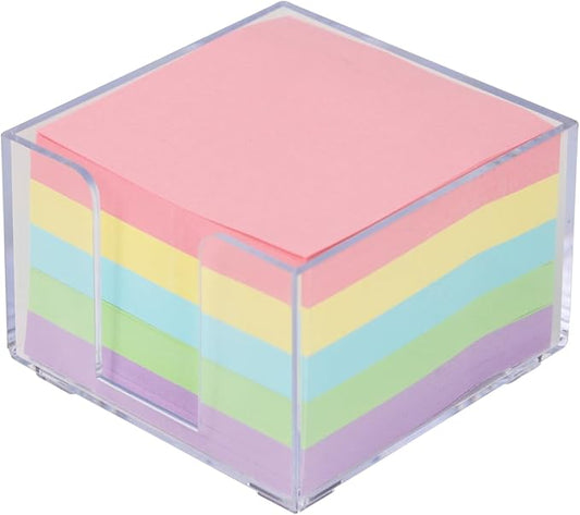 Buqoo Clear Silver Desktop Mmeo Holder Cute Acrylic Sticky Notes Dispenser 3.9×3.9 Inches Office Memo Pad Holder for Desk