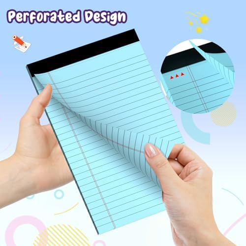 6 pcs Note Pads Legal Pads 5x8, Notebook College Ruled, Colored Notepads