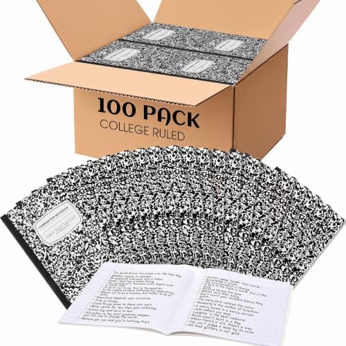 Fainne 100 Pack College Ruled Composition Notebooks Bulk B5,Black