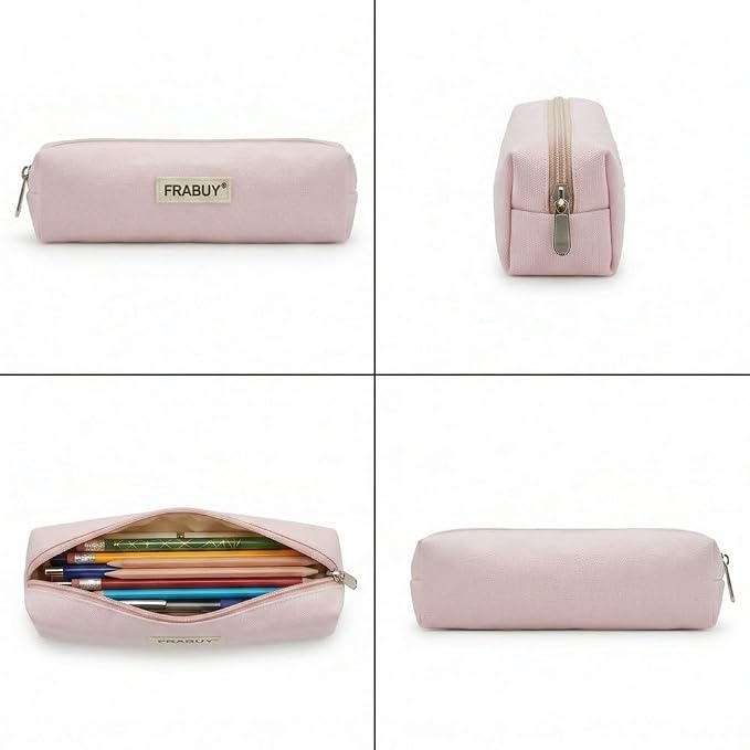 Canvas Pencil Case Pouch – Multipurpose Pen Bag Stationery Pink | Heavy-duty canvas, smooth alloy zipper, cute organizer for girls and boys, ideal for stationery, cosmetics, tech gear