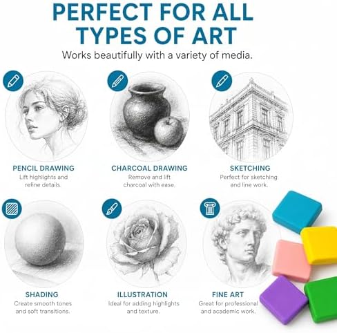 24 Pack Kneaded Erasers,Colorful Drawing Art Moldable Kneaded Sketching Erasers for Artists Blend, Shade, Smooth(24,Colored Eraser)