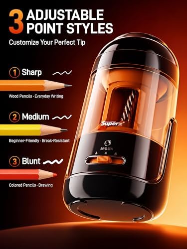 M&G S5 Electric Pencil Sharpener,Fully Automatic for 6.5–11mm No.2 & Colored Pencils,Auto In & Out,3 Sharpness Modes,Type-C Rechargeable,Helical Blade,Hands-Free for School Classroom Home Office,Black