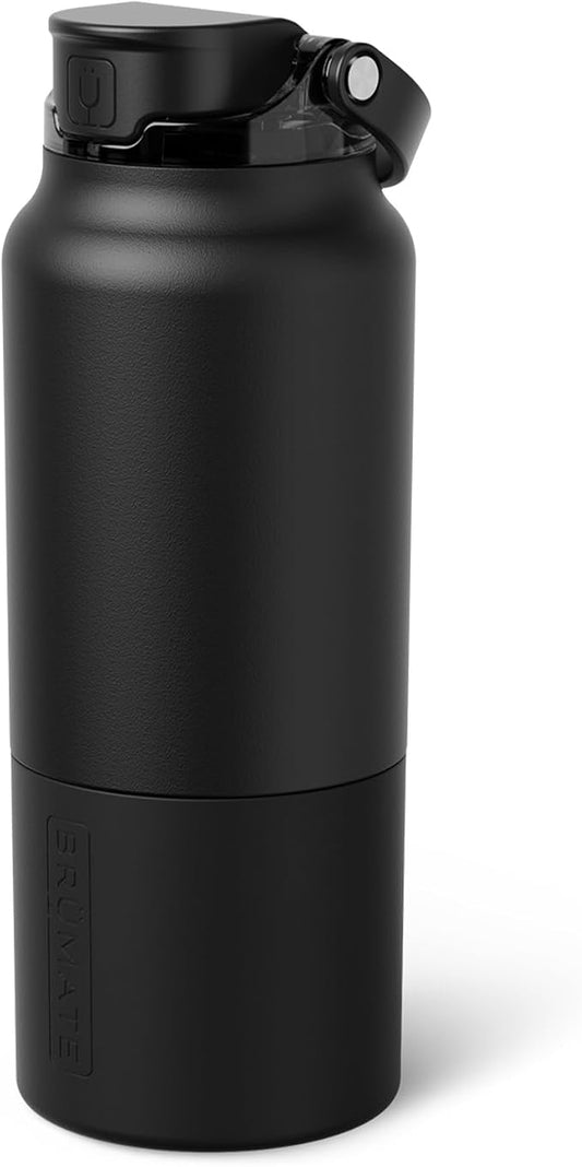 BrüMate Rise 35oz Water Bottle With 100% Leakproof Covered Silicone Straw | Insulated Stainless Steel Water Bottle With Removable Straw | Fast Flow | Soft Sip Silicone Spout | BPA-Free (Matte Black)