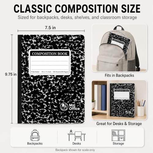 Marble Composition Notebooks, Wide Ruled, 5-Pack_100 Sheets