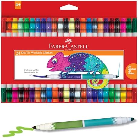 Faber-Castell DuoTip Washable Markers - 24 Markers, 48 Colors