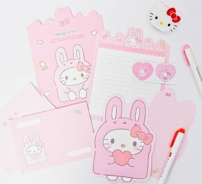 Generic Cute Stationery Writing Paper and Envelopes Set, 8 Letter Papers, 4 Envelopes, and 4 Stickers Included (Kitty)