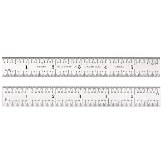 Starrett Spring Tempered Steel Rules with Satin Chrome Finish, Quick Reading and Inch Graduation - 6" Length, 16R Graduation Type, 3/64" Thickness - C616R-6