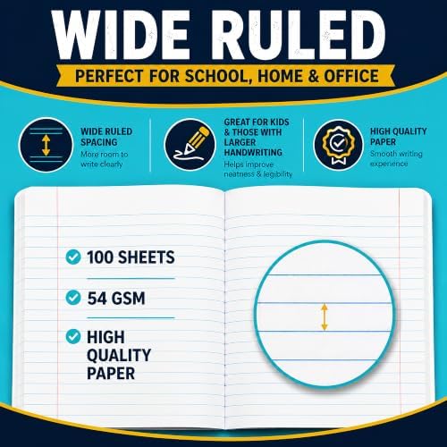 ENVO Composition Notebooks, Wide Ruled Composition Notebook, Black Marble Covers Composition Notebook, 100 sheets (24 Pack, Wide Ruled)
