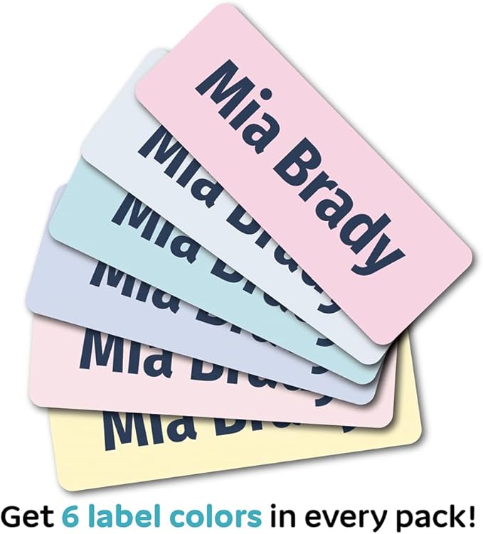 Kids Personalized Name Labels for School, Camp, Daycare (128 Labels) Custom Peel and Stick Waterproof Name Tags Stickers for Water Bottles, Lunch Boxes, Clothing, School Supplies (Flower Petal Colors)