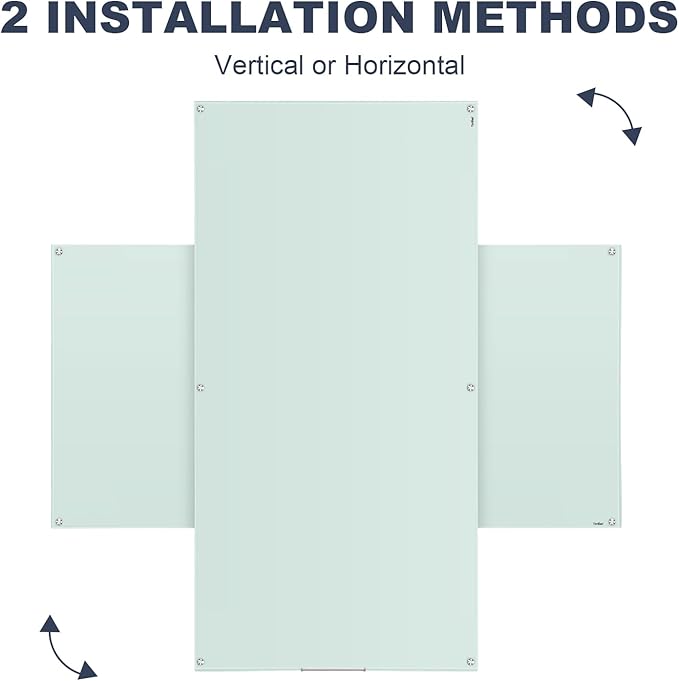 Glass Dry Erase Board, 96 x 48 Inches Magnetic Glass Whiteboard for Wall, 8' x 4' Large White Board for Office School Home Classroom, Wall Mounted