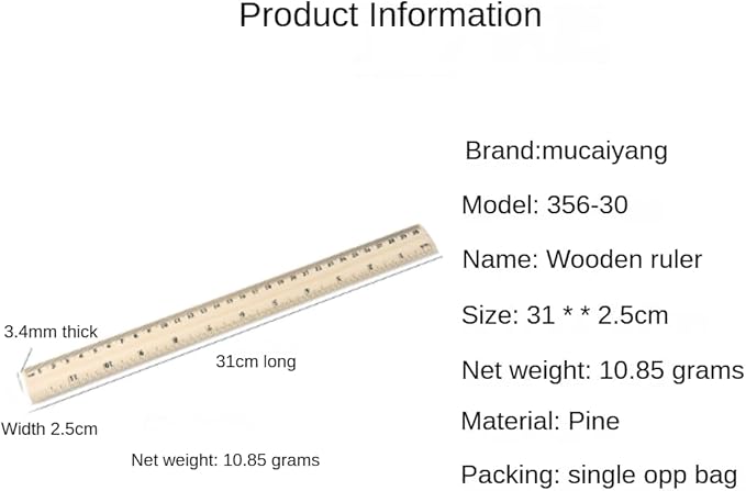 2 Pack Wooden Ruler 12 Inch Rulers Bulk Wood Measuring Ruler Office Ruler 2 Scale