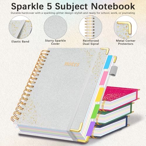 Hardcover Spiral Notebook with Tabs & Dividers, 8"x10" 5 Subject