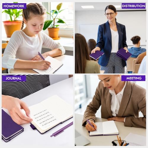 feela 3 Pack Pocket Notebook Journals, Mini Cute Small Journal Notebook Bulk Hardcover College Ruled Notepad with Pen Holder for Office School Supplies, with 3 Black Pens, 3.5”x 5.5”, A6, Purple
