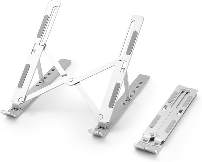 Foldable Laptop Stand, 7-Level Adjustable Aluminum Alloy Tablet Holder, Ultra-Thin Portable Notebook Riser for Desk, Office, Home, Travel (Silver,Plastic)