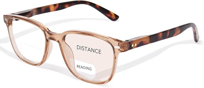 Bifocal Reading Glasses for Women, Blue Light Blocking Computer Readers with Spring Hinges, Retro Square Frame