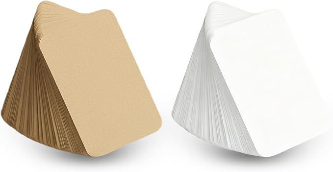 200 Pcs Blank White & Kraft Paper Round Corner Flash Card, Small Index Cards, DIY Hard Card Stock for Memo Notes, Word Learning, Word Message Gift Flash Paper, 3.5” X 2.1” (White + Kraft Paper)