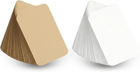 200 Pcs Blank White & Kraft Paper Round Corner Flash Card, Small Index Cards, DIY Hard Card Stock for Memo Notes, Word Learning, Word Message Gift Flash Paper, 3.5” X 2.1” (White + Kraft Paper)