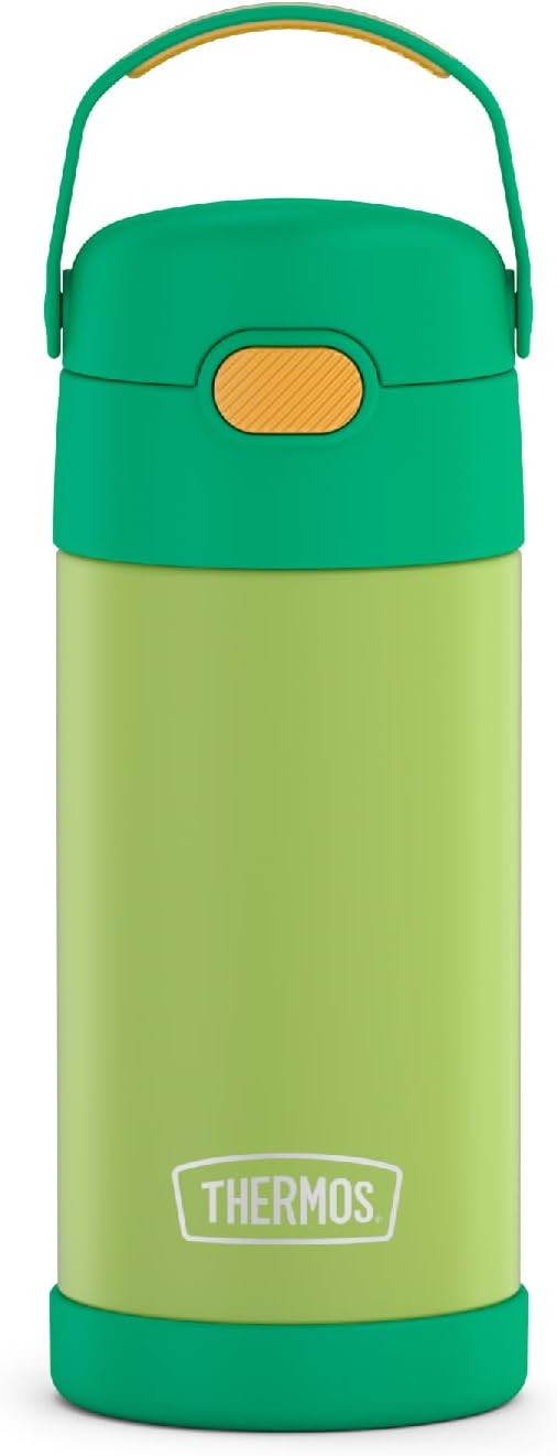 THERMOS FUNTAINER Water Bottle with Straw - 12 Ounce - Kids Stainless Steel Vacuum Insulated Water Bottle with Lid, Lime/Orange