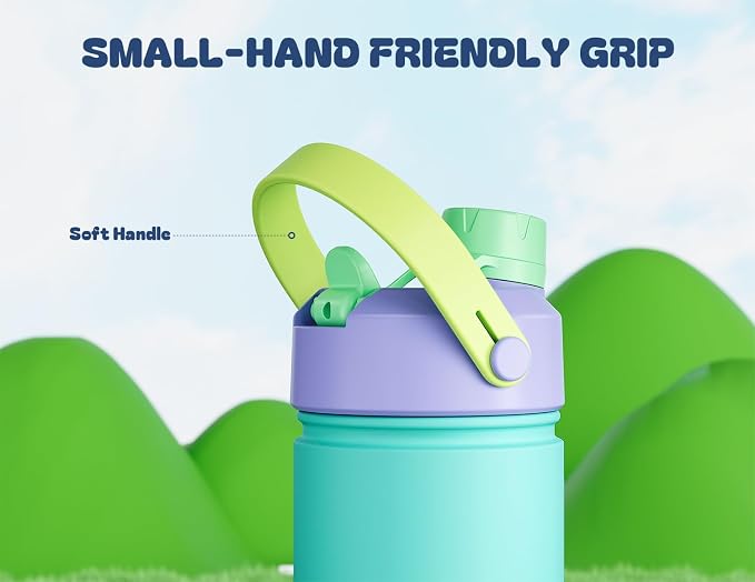12 oz Stainless Steel Water Bottle for Kids: 2-in-1 Straw Spout Lid, Leakproof, BPA-Free, Cold 24H, Car Cupholder Friendly, Insulated Cup for School, Birthday Gift for Girls Daughters (Sea Princess)