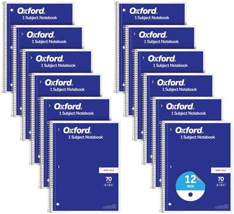 Oxford Spiral Notebook Bulk 12 Pack, 1 Subject, College Ruled, Blue